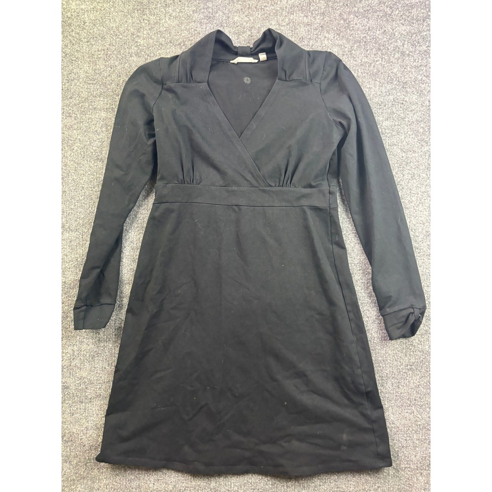 Athleta Long Sleeve Dress‎ Womens Medium Black V-Neck Empire Waist Mini 409102